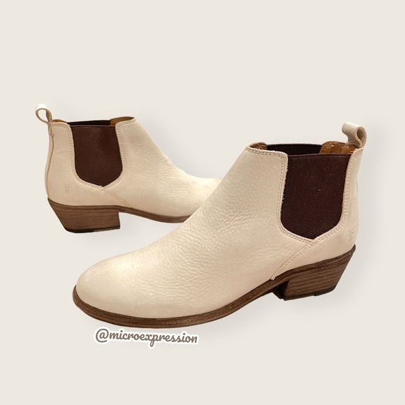 $368 Frye Carson Chelsea Ivory White Real Leather Low Heel Pull On Ankle Boot - Picture 9 of 13